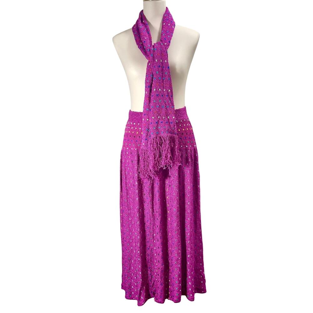 Vintage 80s Brenda French Magenta French Loom Skirt Scarf Set 25" Waist